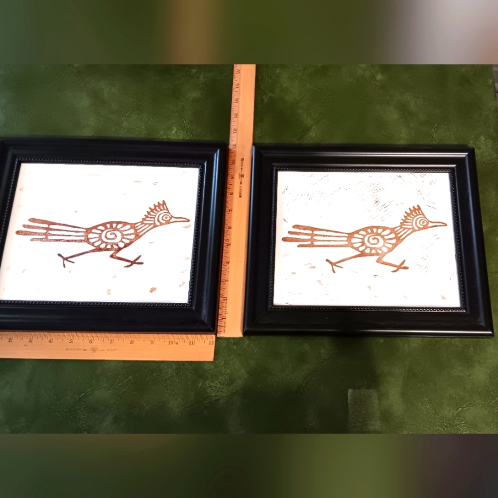 Handcrafted Framed  Lino Print  Roadrunner Prints